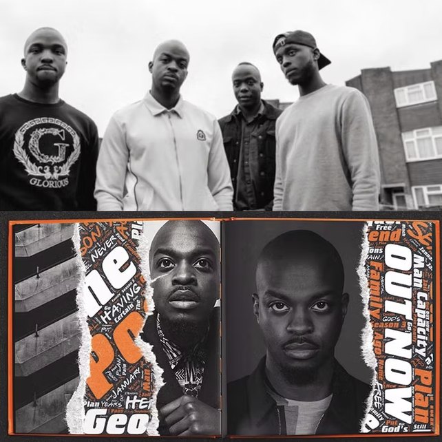 George the Poet with his brothers, above collaged book spreads