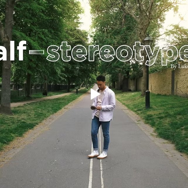 Title card for Half Stereotype, with Luke on a tree-lined path