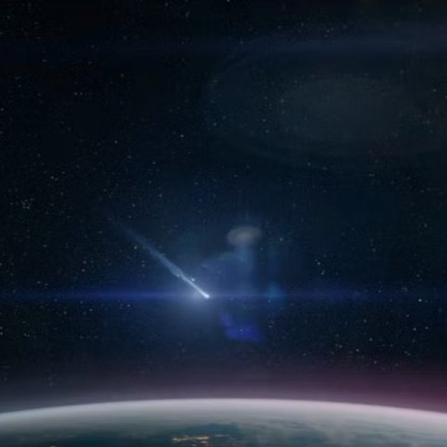 A shooting star over the curve of the Earth